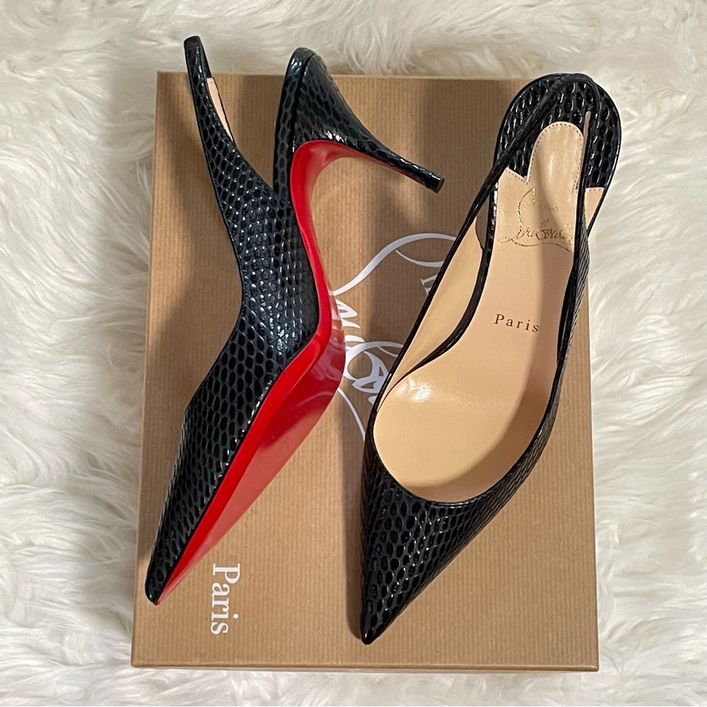 CHRISTIAN LOUBOUTIN Clare 80mm Snake-Print Slingback Pumps 37.5